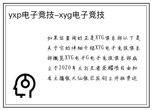 yxp电子竞技-xyg电子竞技